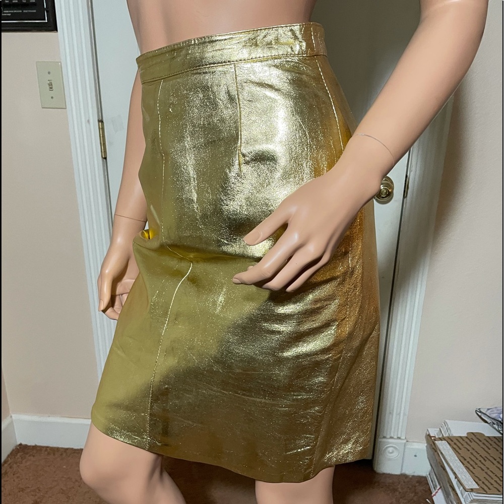 Vintage Lillie Rubin High-waisted Metallic Gold Leather Mini Skirt 💛